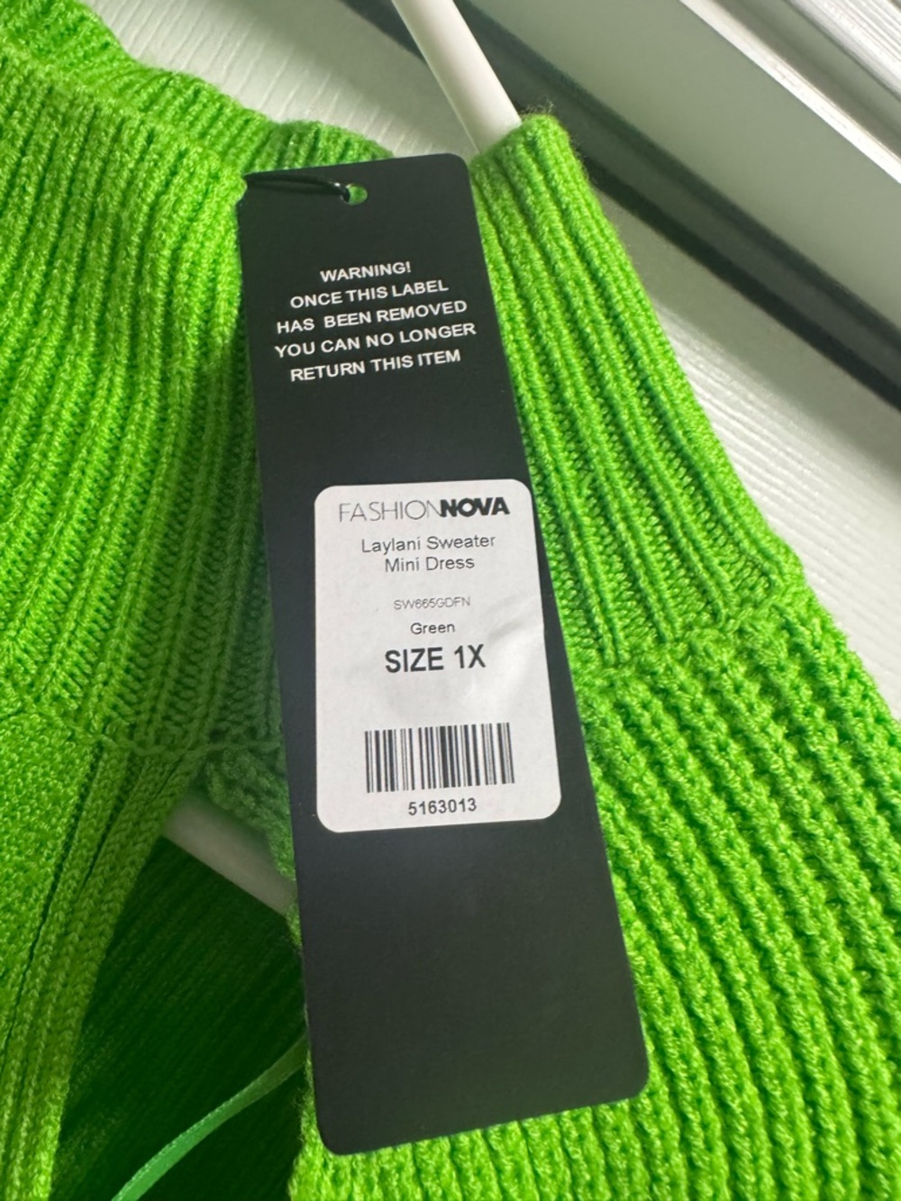 Fashion Nova Neon Green Ribbed Sweater Mini Dress - Picture 4 of 8